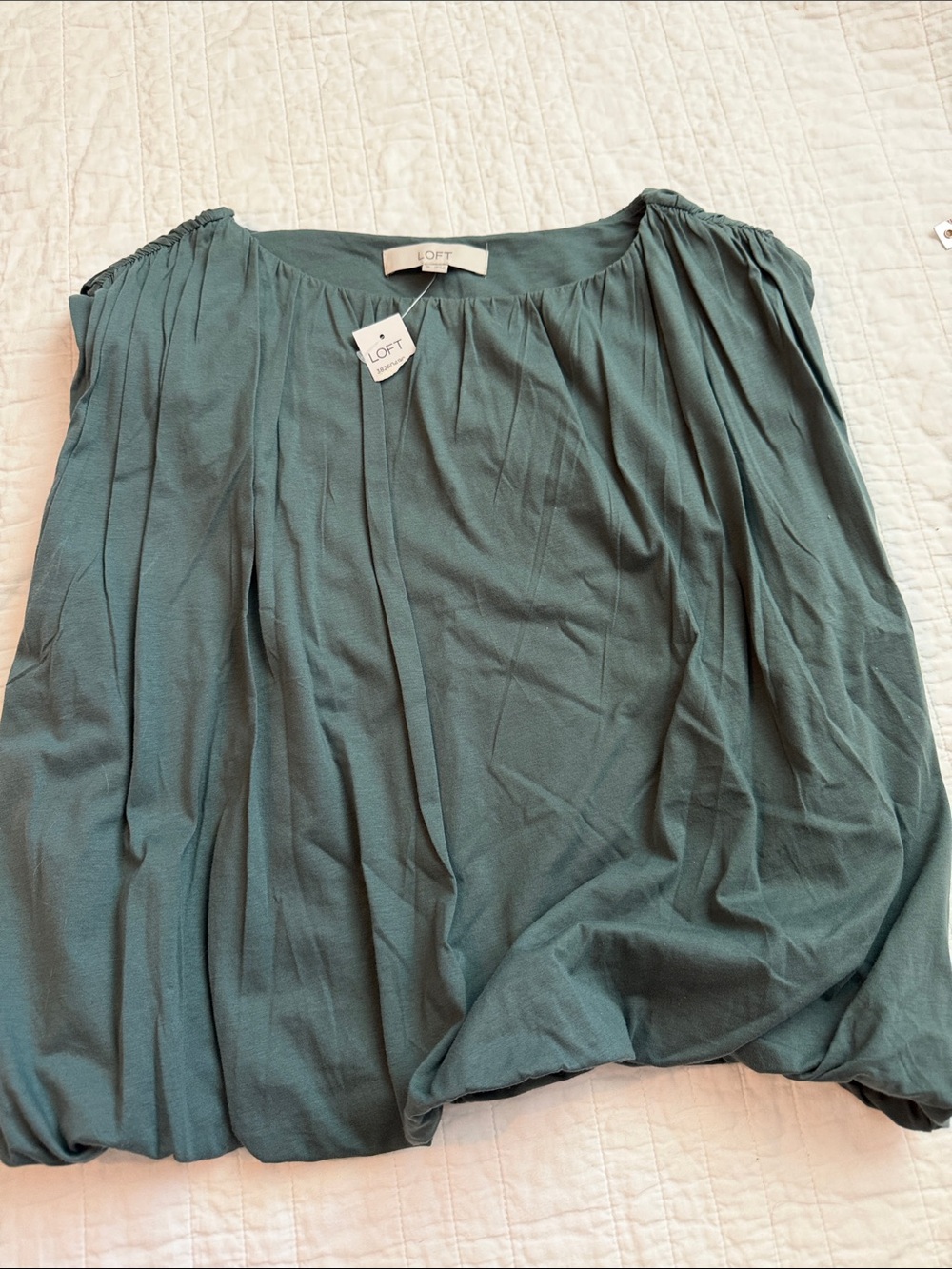 LOFT Teal-Green Pleated Bubble Top